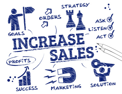 Increase sales. Chart with keywords and icons
